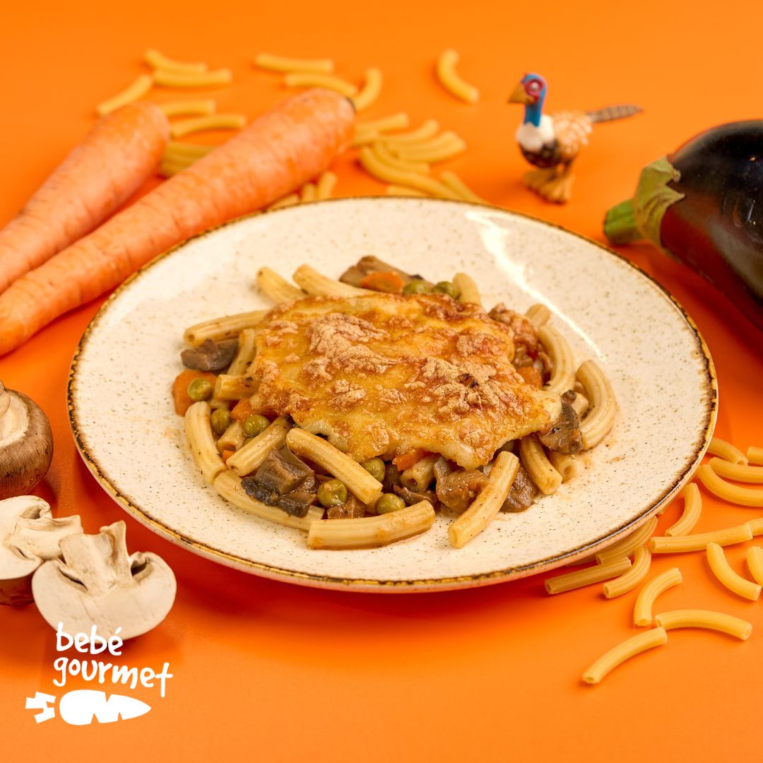 Macarrão com Legumes e Cogumelos Gratinados (12+)