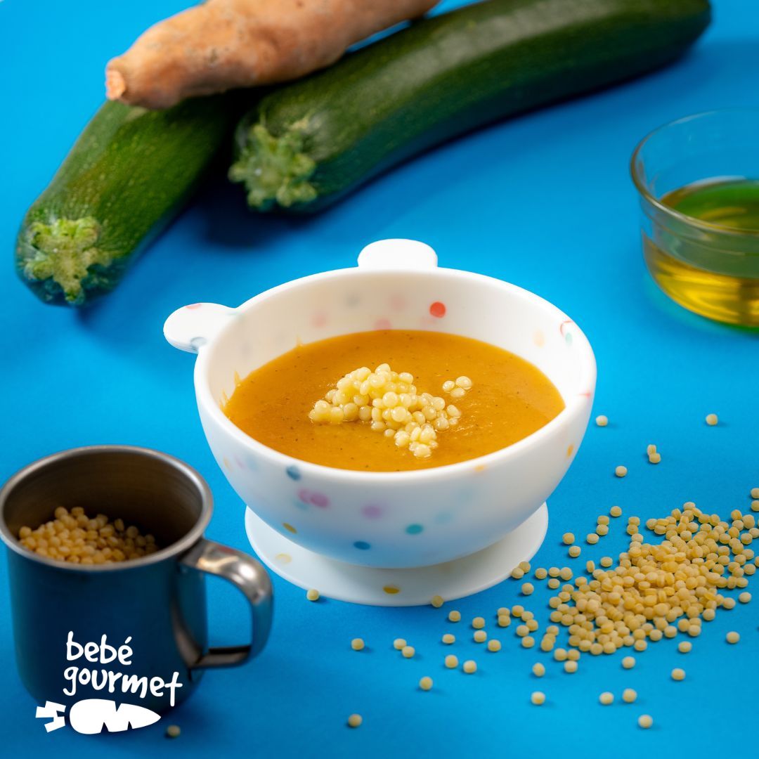 Sopa de Curgete e Batata-doce com Massinhas e Pescada (9+)